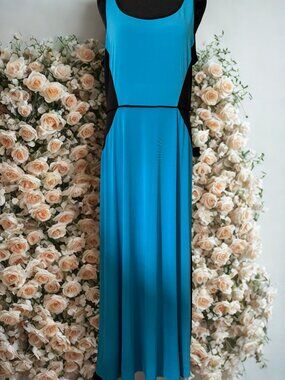London Times Black and Blue Maxi Dress
